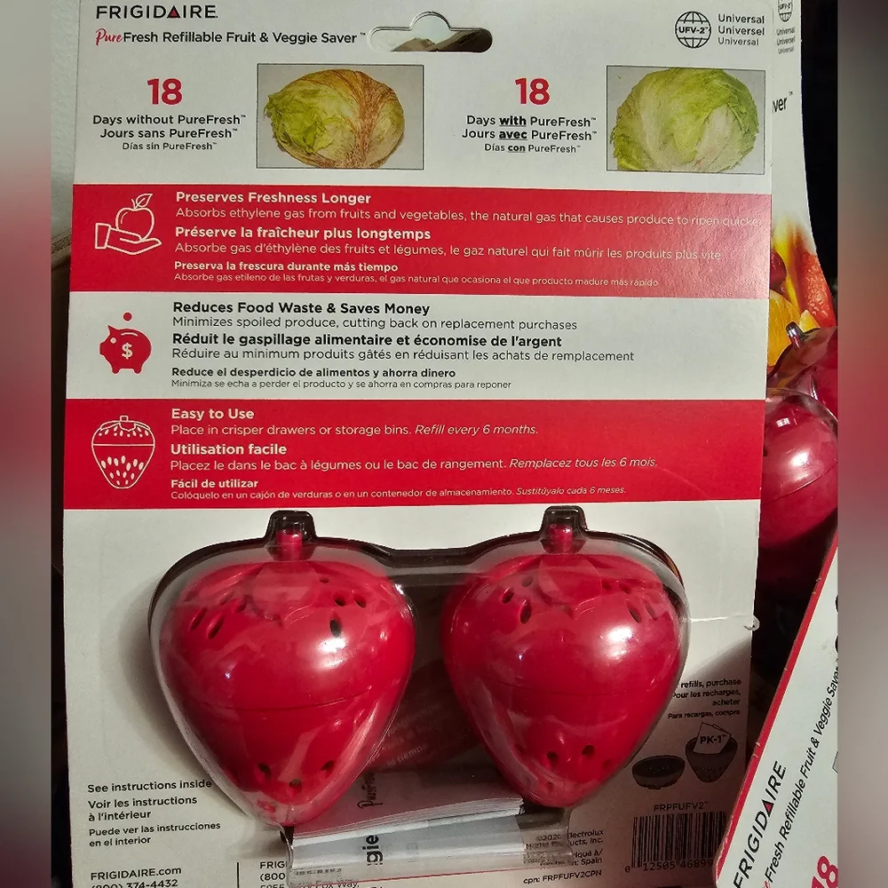 Frigidaire PureFresh Universal Fruit Veggie Refillable Produce Saver x2 New $30